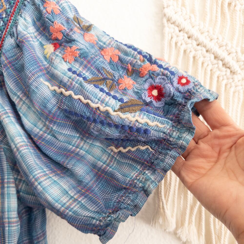 Johnny Was Workshop Aimee Embroidered Floral and Plaid Pattern Top Size Small - Picture 9 of 9